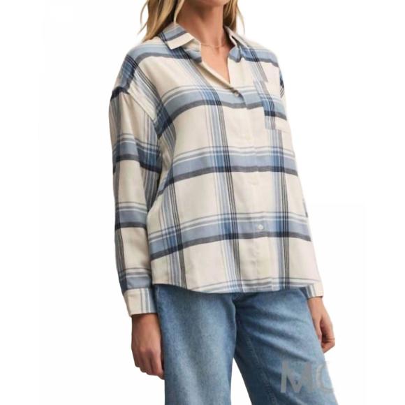 NEW Z SUPPLY river plaid button up in thunder cloud - Picture 4 of 5